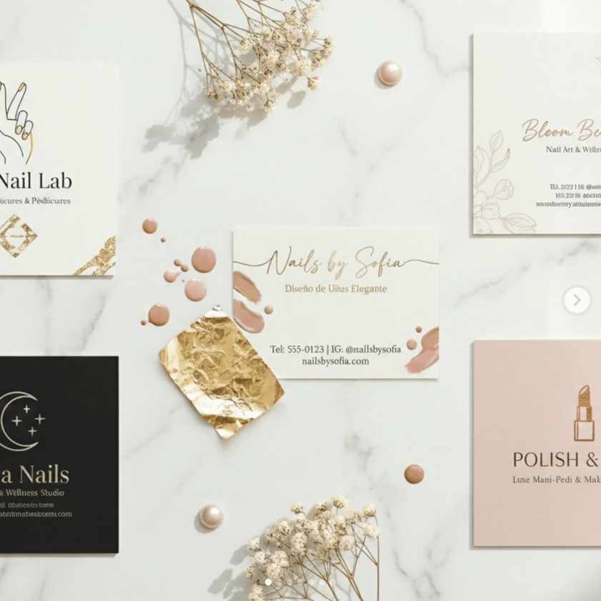 Tarjetas de visita para uñas y manicura.